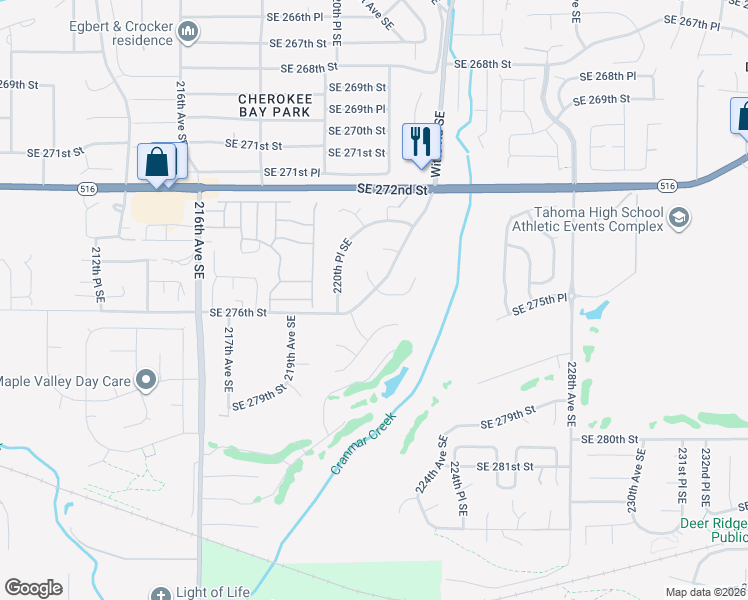 map of restaurants, bars, coffee shops, grocery stores, and more near 22165 Southeast 275th Court in Maple Valley