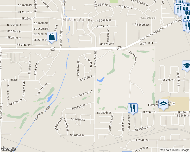map of restaurants, bars, coffee shops, grocery stores, and more near 25480 Southeast 275th Place in Maple Valley