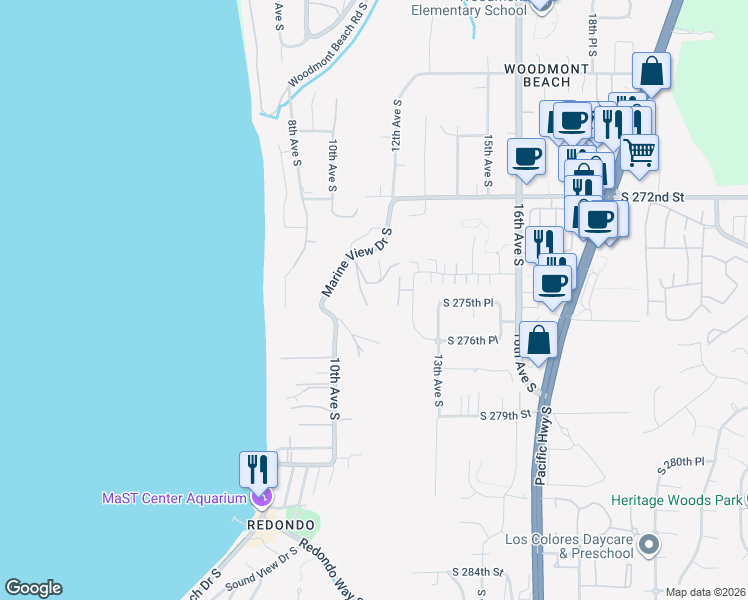 map of restaurants, bars, coffee shops, grocery stores, and more near 1117 South 274th Place in Des Moines