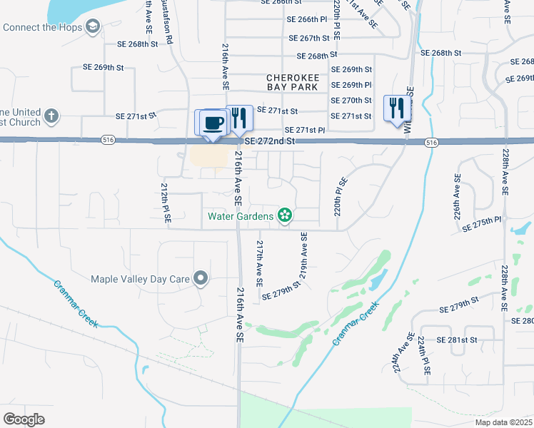 map of restaurants, bars, coffee shops, grocery stores, and more near 21646 Southeast 276th Street in Maple Valley
