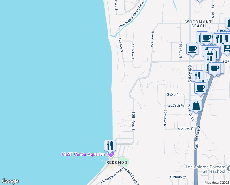 map of restaurants, bars, coffee shops, grocery stores, and more near 27433 8th Avenue South in Des Moines