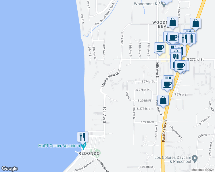 map of restaurants, bars, coffee shops, grocery stores, and more near 1111 South 274th Place in Des Moines