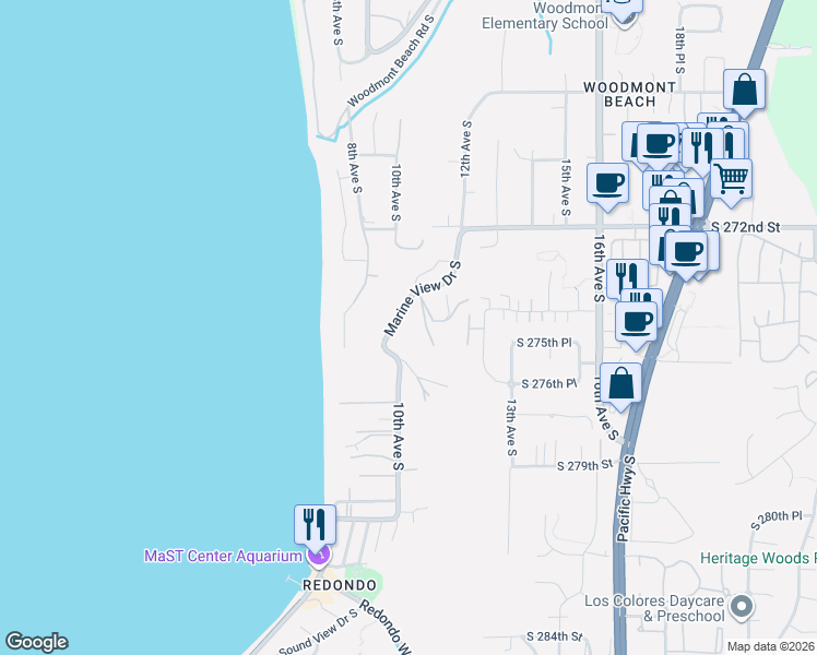 map of restaurants, bars, coffee shops, grocery stores, and more near 1111 South 274th Place in Des Moines