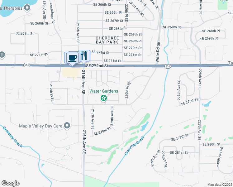 map of restaurants, bars, coffee shops, grocery stores, and more near 21848 Southeast 275th Place in Maple Valley