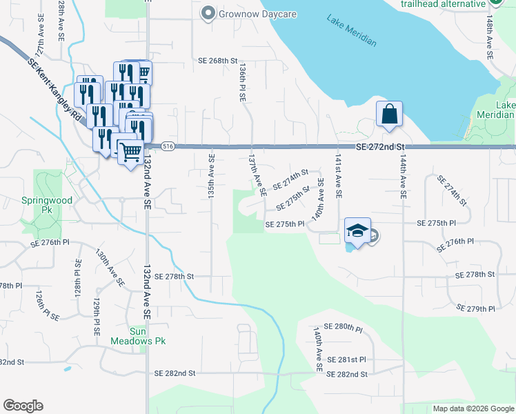 map of restaurants, bars, coffee shops, grocery stores, and more near 27515 137th Avenue Southeast in Kent