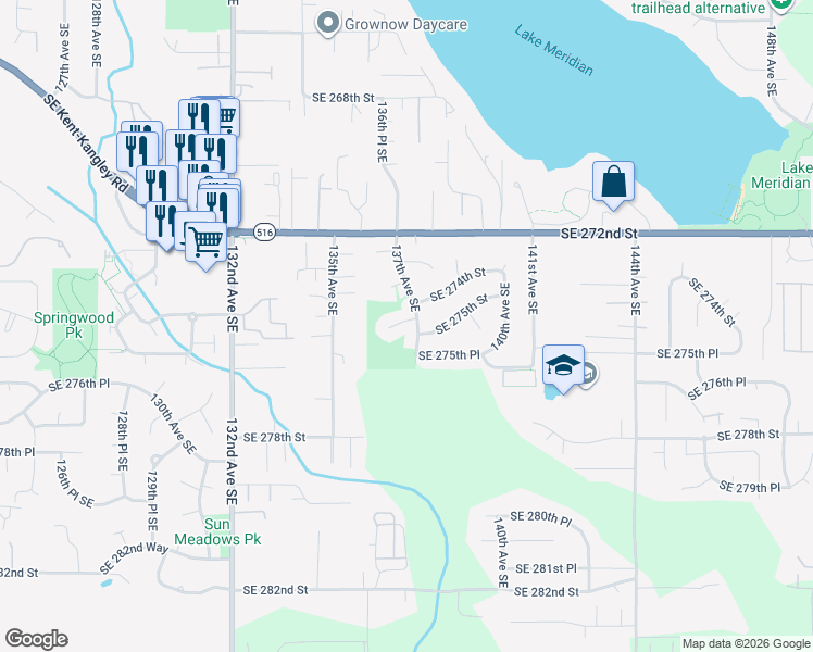 map of restaurants, bars, coffee shops, grocery stores, and more near 27515 137th Avenue Southeast in Kent