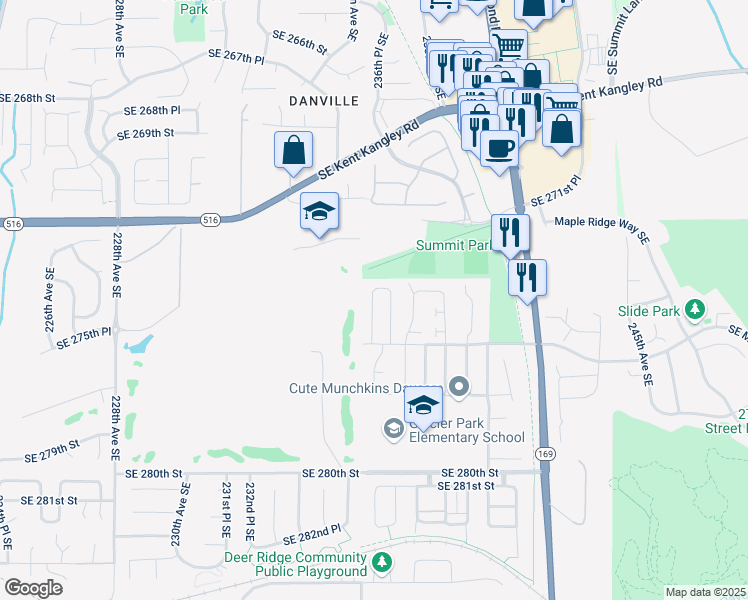 map of restaurants, bars, coffee shops, grocery stores, and more near 27448 236th Place Southeast in Maple Valley