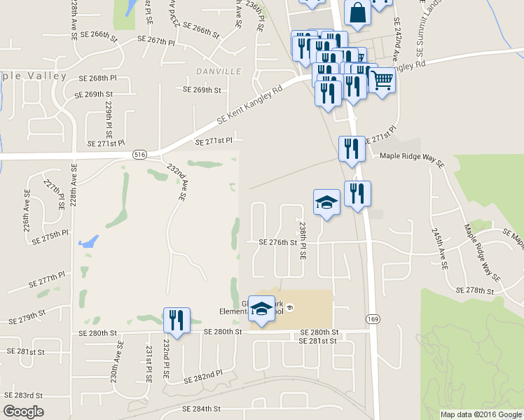 map of restaurants, bars, coffee shops, grocery stores, and more near 27419 237th Avenue Southeast in Maple Valley
