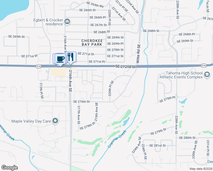 map of restaurants, bars, coffee shops, grocery stores, and more near 27319 220th Place Southeast in Maple Valley