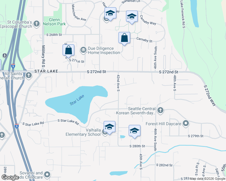 map of restaurants, bars, coffee shops, grocery stores, and more near 27239 42nd Avenue South in Kent