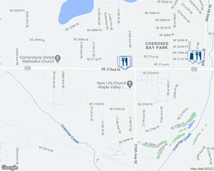 map of restaurants, bars, coffee shops, grocery stores, and more near 21227 Southeast 273rd Place in Maple Valley