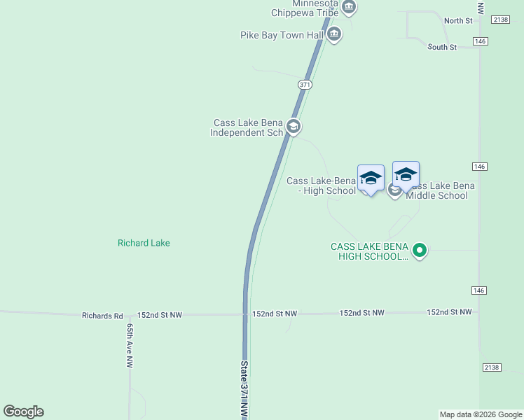 map of restaurants, bars, coffee shops, grocery stores, and more near 15314 Highway 371 in Cass Lake