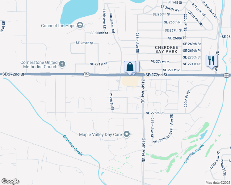 map of restaurants, bars, coffee shops, grocery stores, and more near 21227 Southeast 273rd Place in Maple Valley