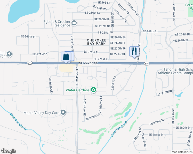 map of restaurants, bars, coffee shops, grocery stores, and more near 21800 Southeast 275th Street in Maple Valley