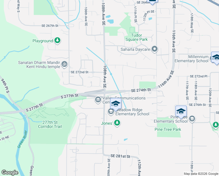 map of restaurants, bars, coffee shops, grocery stores, and more near 27324 108th Avenue Southeast in Kent