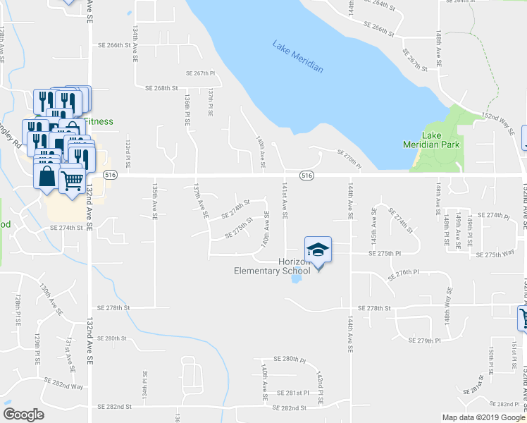 map of restaurants, bars, coffee shops, grocery stores, and more near 13926 Southeast 275th Street in Kent