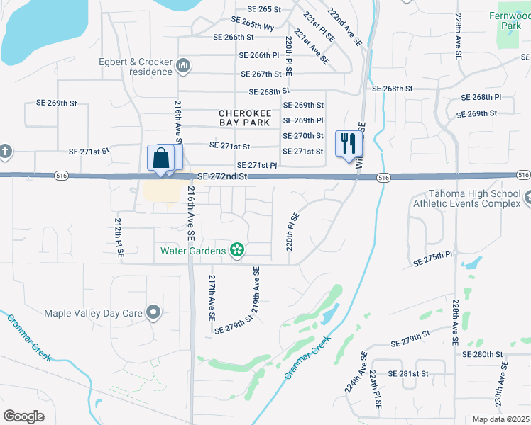 map of restaurants, bars, coffee shops, grocery stores, and more near 21854 Southeast 274th Lane in Maple Valley