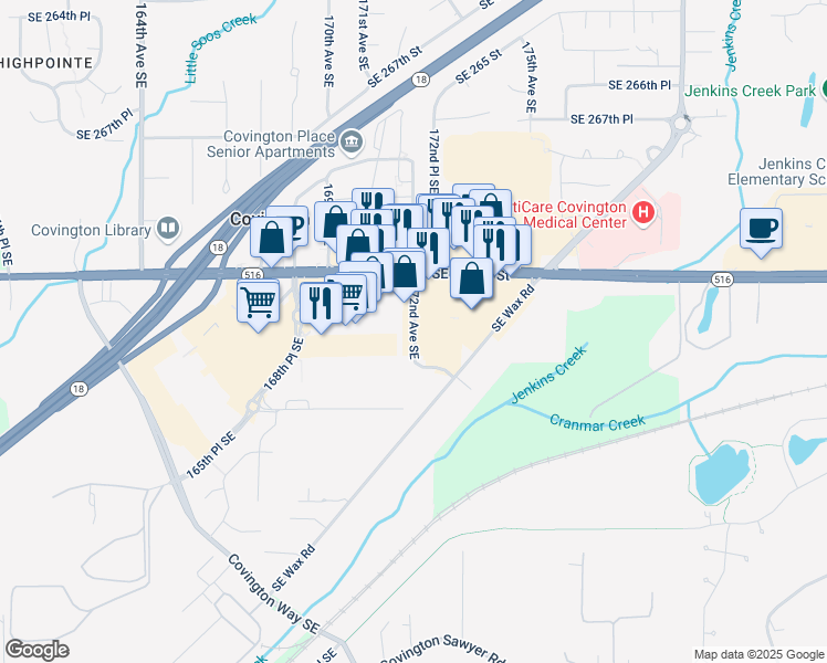 map of restaurants, bars, coffee shops, grocery stores, and more near 27431 172nd Avenue Southeast in Kent