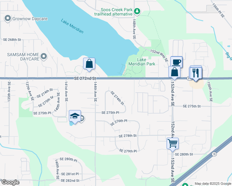 map of restaurants, bars, coffee shops, grocery stores, and more near 14602 Southeast 274th Street in Kent