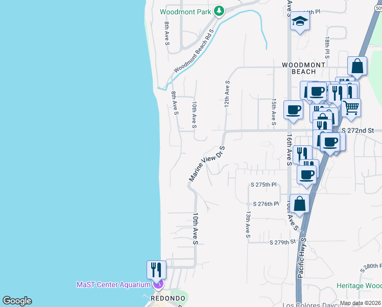 map of restaurants, bars, coffee shops, grocery stores, and more near 27324 8th Avenue South in Des Moines