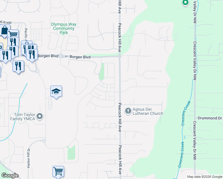 map of restaurants, bars, coffee shops, grocery stores, and more near 3859 Apollo Way in Gig Harbor