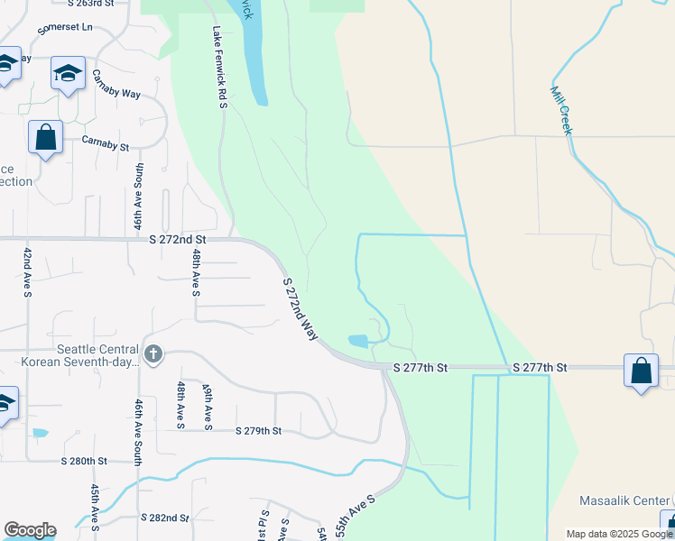 map of restaurants, bars, coffee shops, grocery stores, and more near 27218 52nd Avenue South in Kent