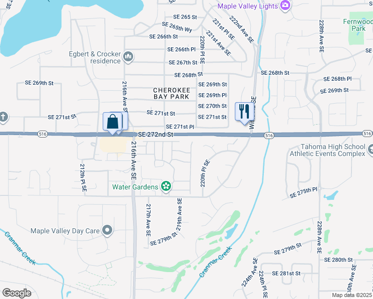 map of restaurants, bars, coffee shops, grocery stores, and more near 21854 Southeast 274th Lane in Maple Valley