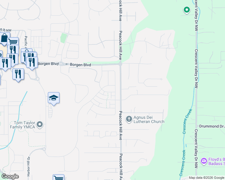 map of restaurants, bars, coffee shops, grocery stores, and more near 10994 Echo Rock Place in Gig Harbor