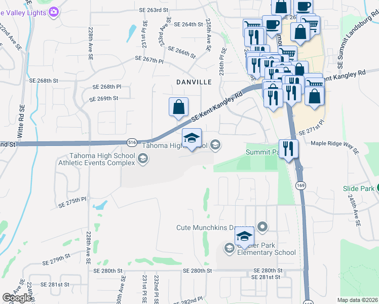 map of restaurants, bars, coffee shops, grocery stores, and more near 23315 Southeast 271st Place in Maple Valley