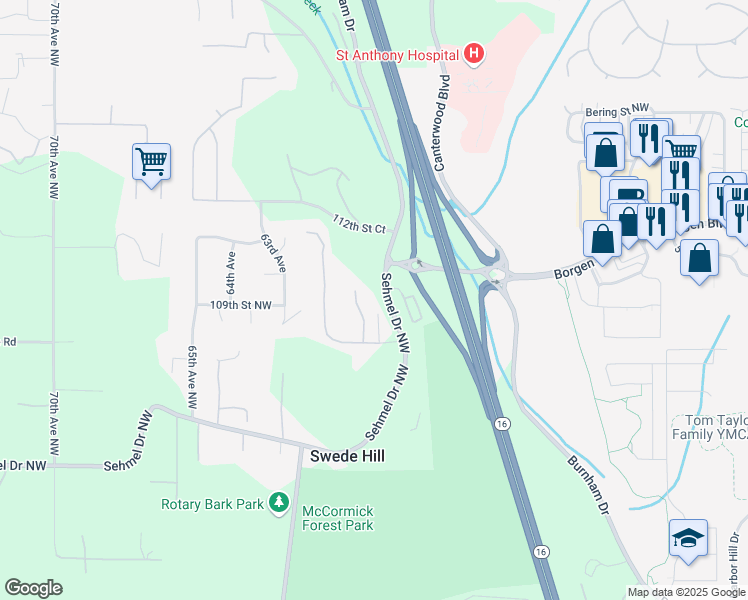 map of restaurants, bars, coffee shops, grocery stores, and more near 5808 Sehmel Drive in Gig Harbor