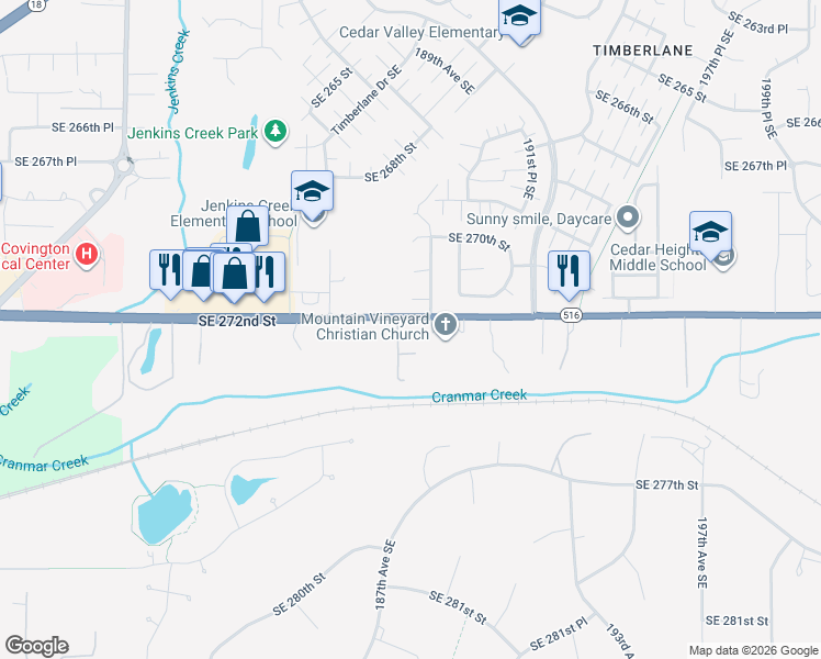 map of restaurants, bars, coffee shops, grocery stores, and more near 27218 188th Avenue Southeast in Kent