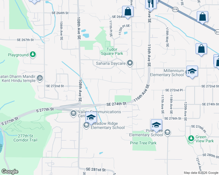 map of restaurants, bars, coffee shops, grocery stores, and more near 11120 Southeast 272nd Place in Kent