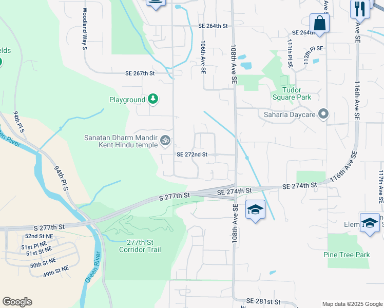 map of restaurants, bars, coffee shops, grocery stores, and more near 10505 Southeast 272nd Street in Kent