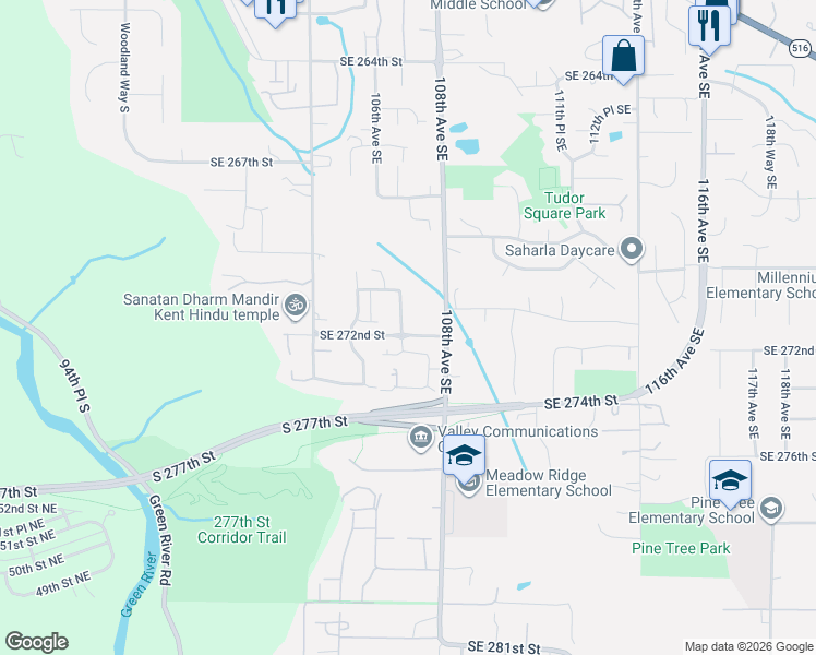 map of restaurants, bars, coffee shops, grocery stores, and more near 27131 106th Avenue Southeast in Kent