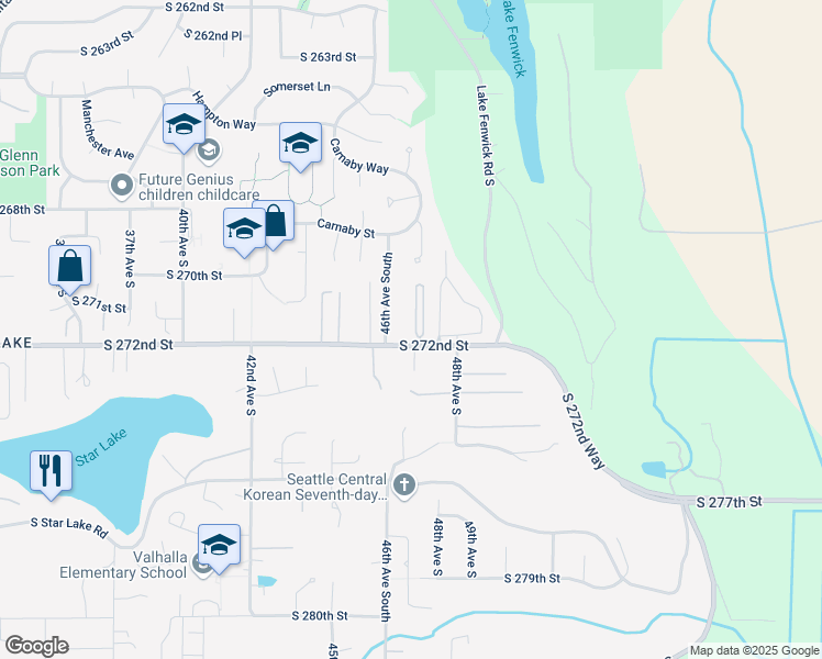 map of restaurants, bars, coffee shops, grocery stores, and more near 27031 47th Avenue South in Kent