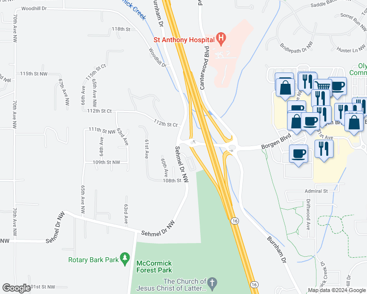 map of restaurants, bars, coffee shops, grocery stores, and more near 5808 Sehmel Drive in Gig Harbor