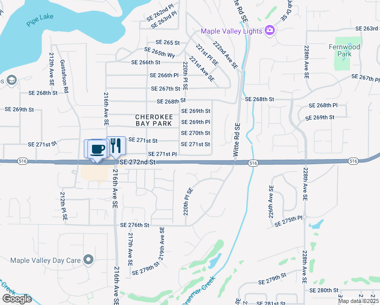 map of restaurants, bars, coffee shops, grocery stores, and more near 22015 Southeast 271st Place in Maple Valley