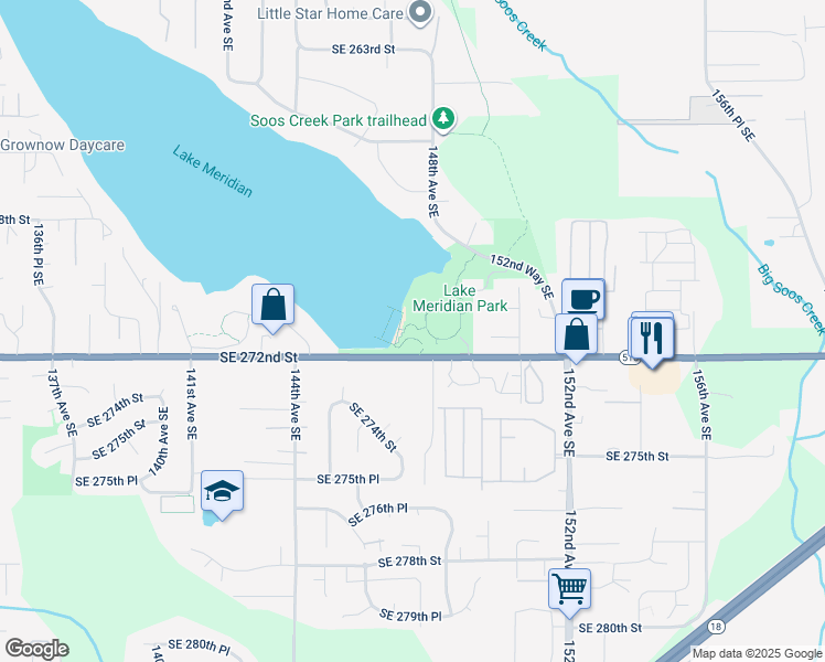 map of restaurants, bars, coffee shops, grocery stores, and more near 14800 Southeast 272nd Street in Kent