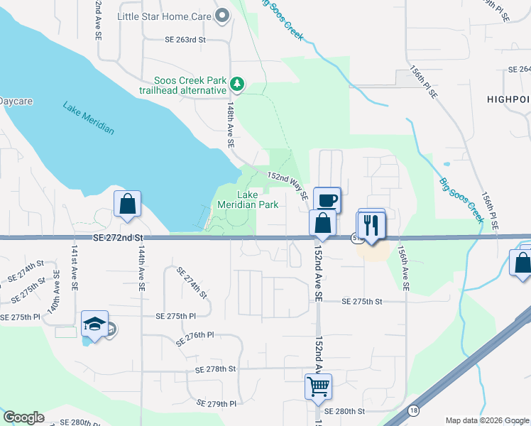 map of restaurants, bars, coffee shops, grocery stores, and more near 14906 Southeast 270th Place in Kent
