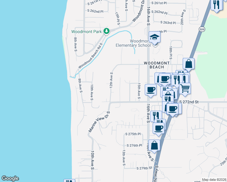 map of restaurants, bars, coffee shops, grocery stores, and more near 27022 12th Avenue South in Des Moines