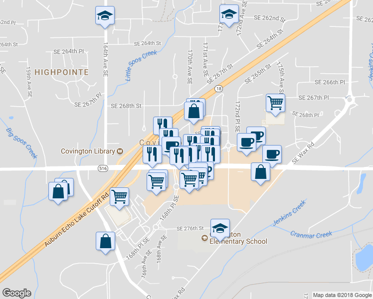 map of restaurants, bars, coffee shops, grocery stores, and more near 27033 169th Place Southeast in Covington