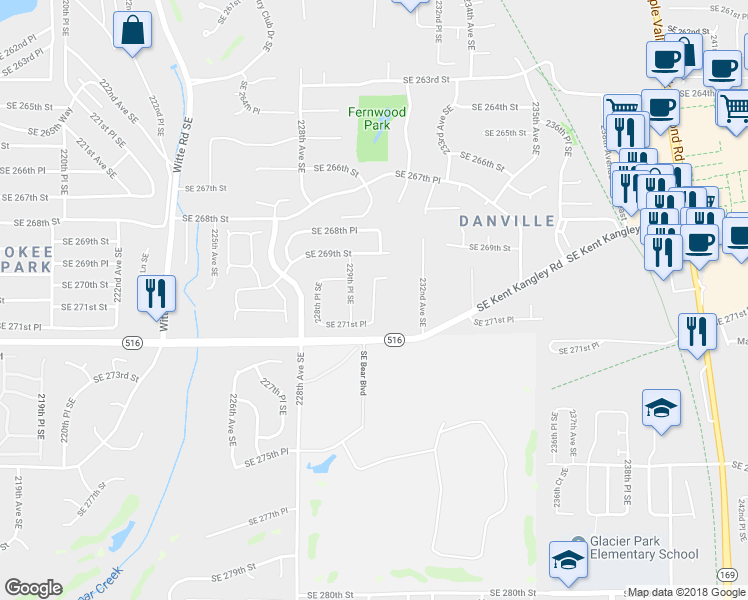 map of restaurants, bars, coffee shops, grocery stores, and more near 27016 230th Place Southeast in Maple Valley