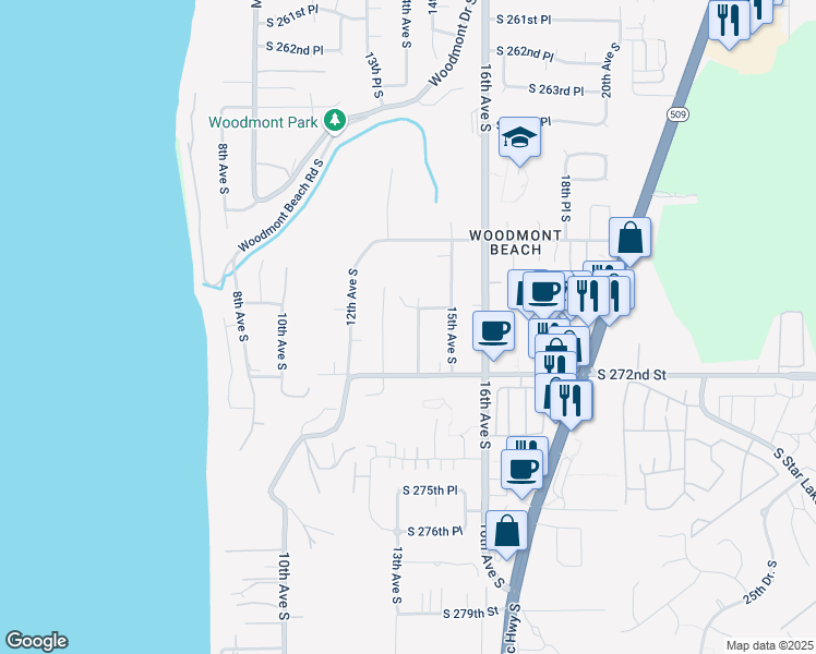 map of restaurants, bars, coffee shops, grocery stores, and more near 27009 14th Avenue South in Des Moines