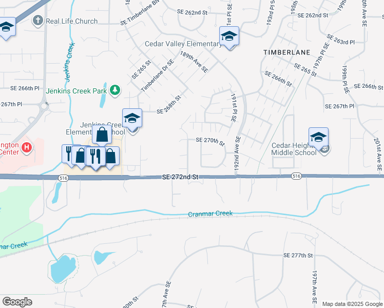 map of restaurants, bars, coffee shops, grocery stores, and more near 27022 189th Avenue Southeast in Covington
