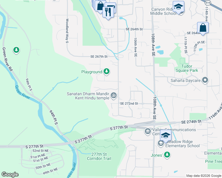 map of restaurants, bars, coffee shops, grocery stores, and more near 10222 Southeast 270th Place in Kent