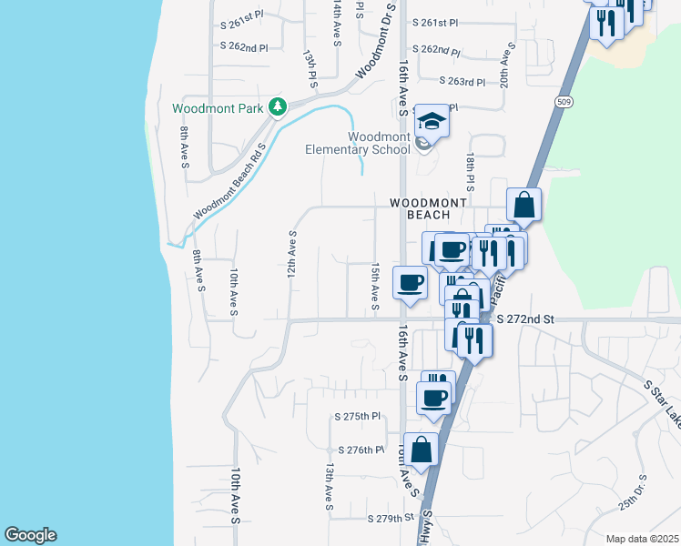 map of restaurants, bars, coffee shops, grocery stores, and more near 27009 14th Avenue South in Des Moines
