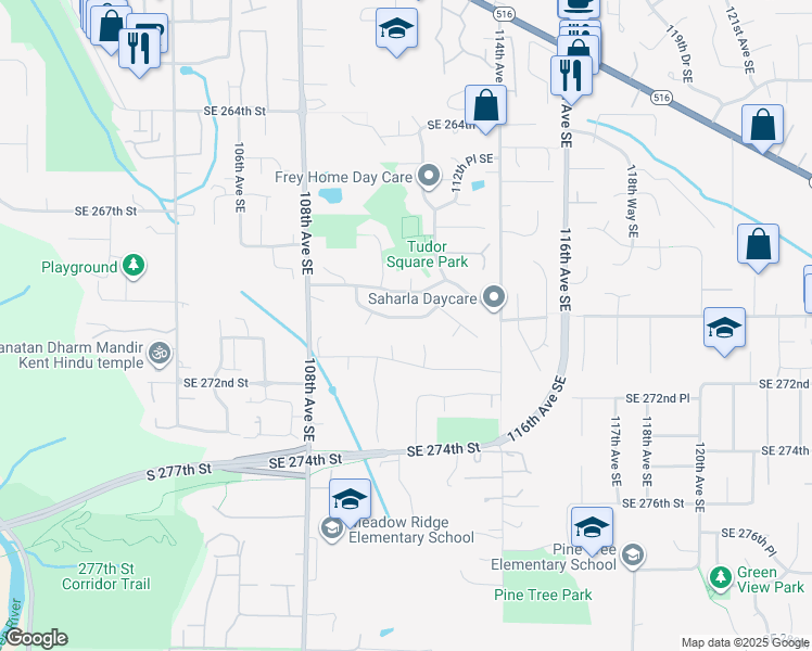 map of restaurants, bars, coffee shops, grocery stores, and more near 11021 Southeast 270th Street in Kent