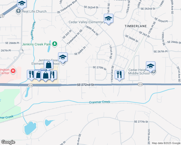 map of restaurants, bars, coffee shops, grocery stores, and more near 27022 189th Avenue Southeast in Covington