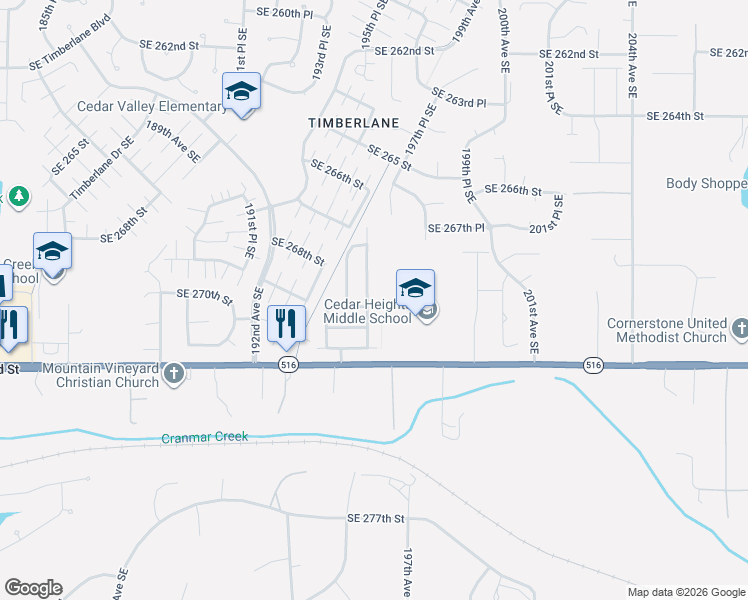 map of restaurants, bars, coffee shops, grocery stores, and more near 26910 196th Avenue Southeast in Covington