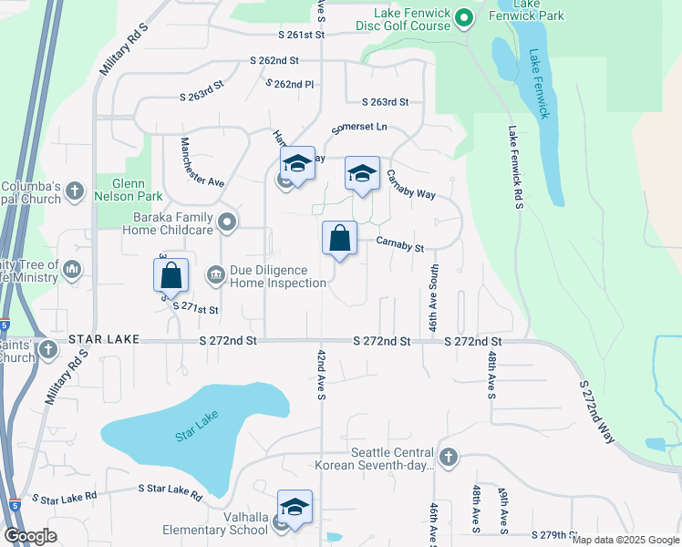 map of restaurants, bars, coffee shops, grocery stores, and more near 26854 Downing Avenue in Kent